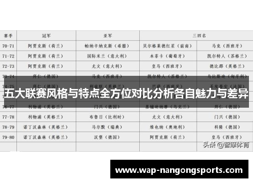 五大联赛风格与特点全方位对比分析各自魅力与差异